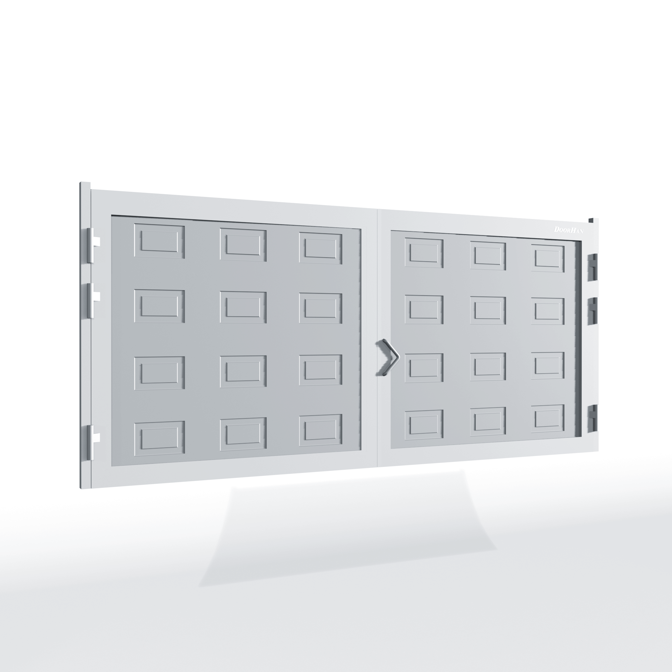 Распашные ворота DoorHan 4600х1300 цвета RAL 9006 (серебристый) с дизайном «филенка» с автоматикой