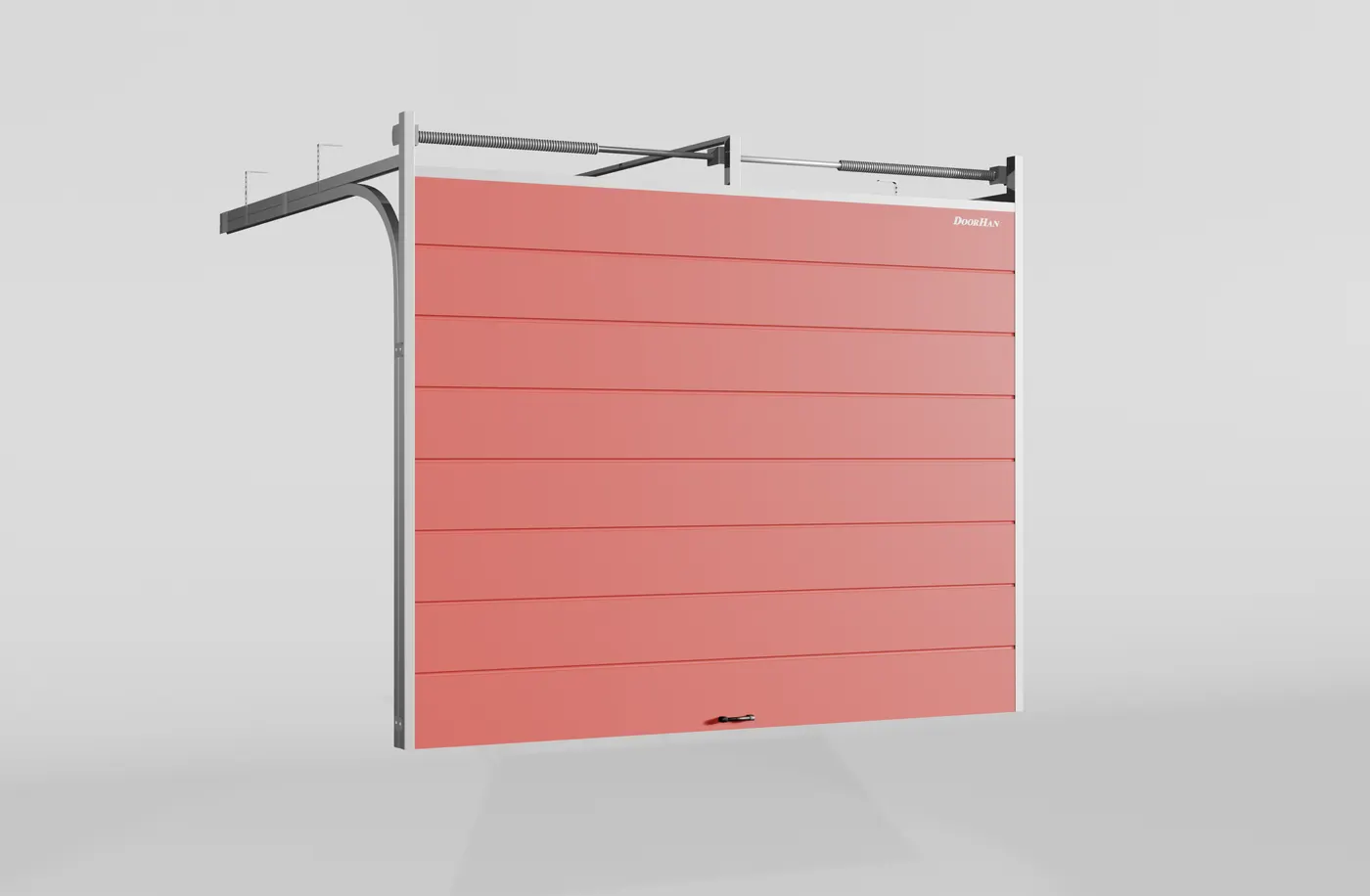 Секционные ворота DoorHan стальные 2900х2400 цвета RAL 3000 (красный) с дизайном «широкая центральная полоса» с автоматикой